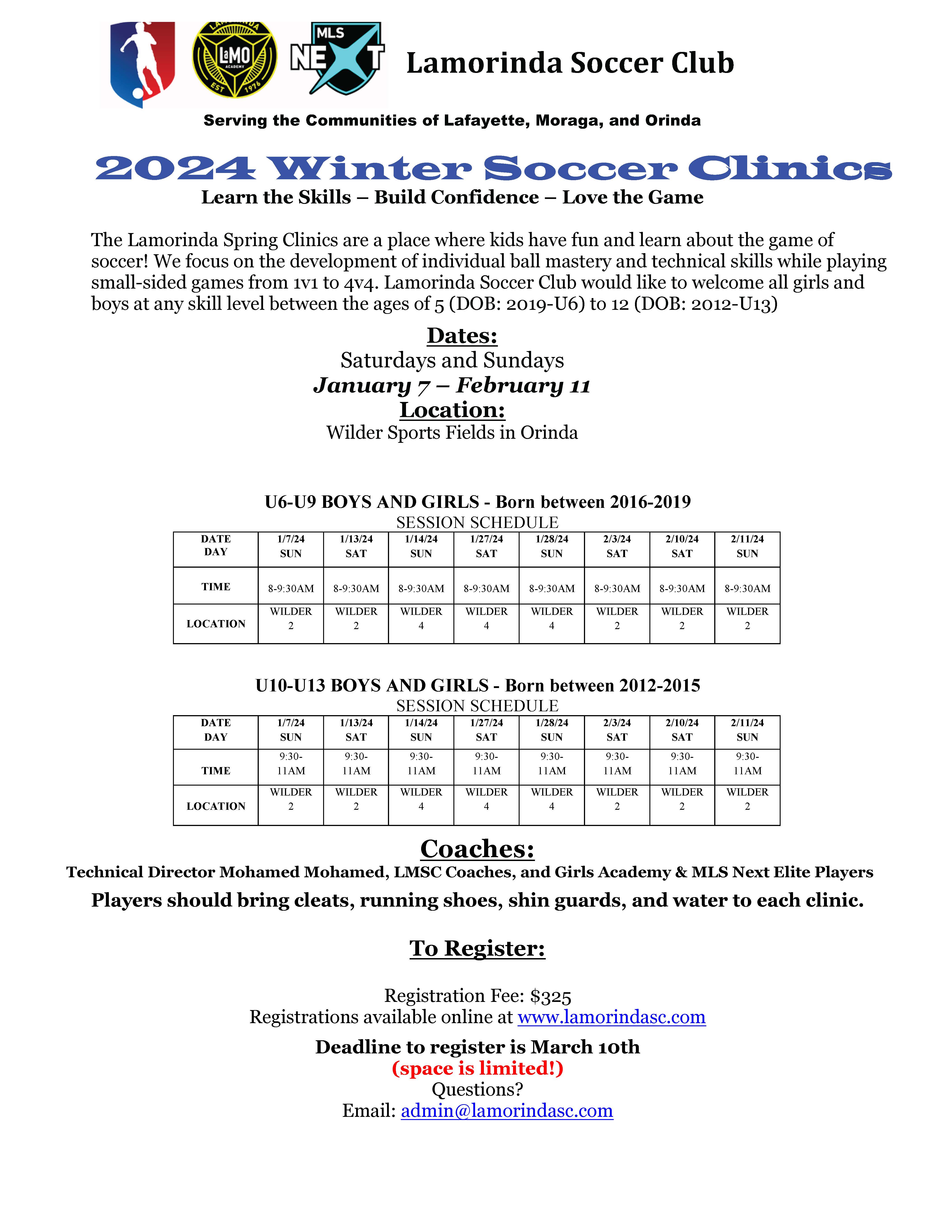 Camps and Clinics - Lamorinda Soccer Club